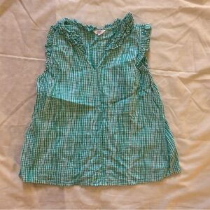 Crown and ivy cute green gingham blouse size large